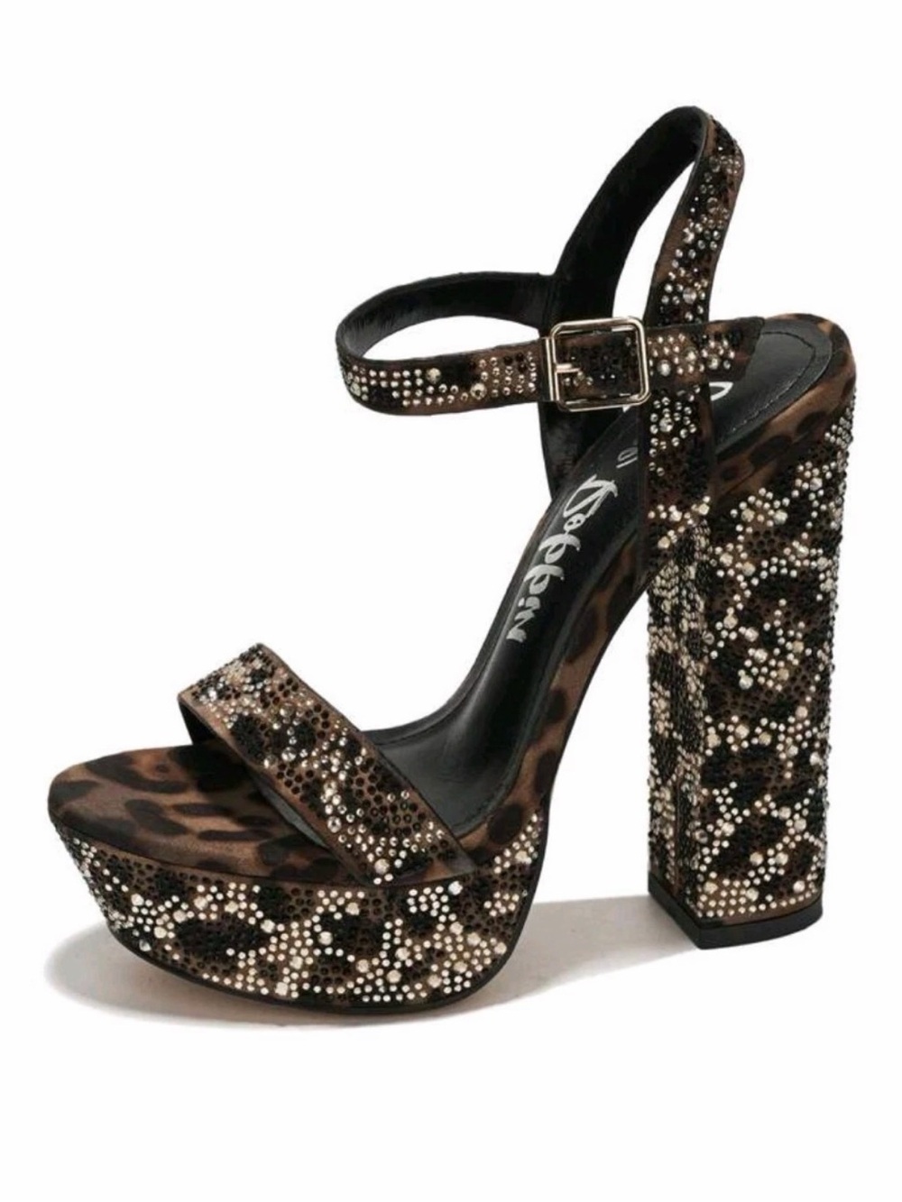 & Other Stories Leopard-Print Platform Sandal with Crystal Embellishments